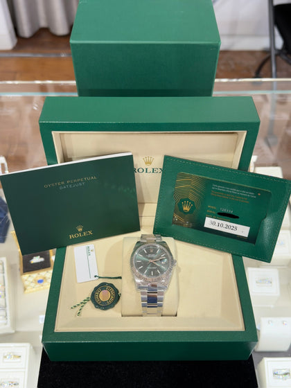 Rolex Datejust 41 Stainless Steel Green Dial Oyster Watch, Box & Papers (view 1)