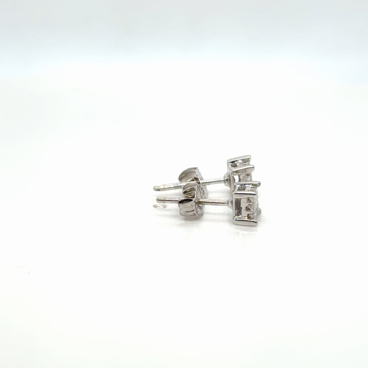 14K White Gold Diamond Stud Earrings Princess Cut Invisible Set 0.20 ctw (view 2)