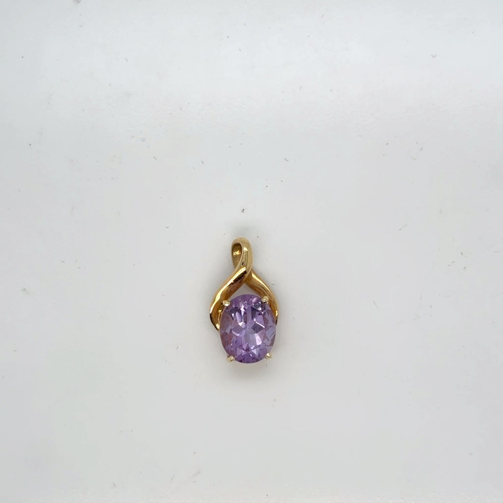 14K Yellow Gold Oval Amethyst Solitaire Pendant, Pre-Owned Fine (view 4)