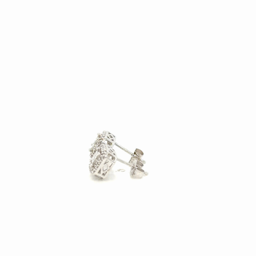 Diamond Halo Stud Earrings 10K White Gold 0.20 ctw Round Princess Cut (view 2)