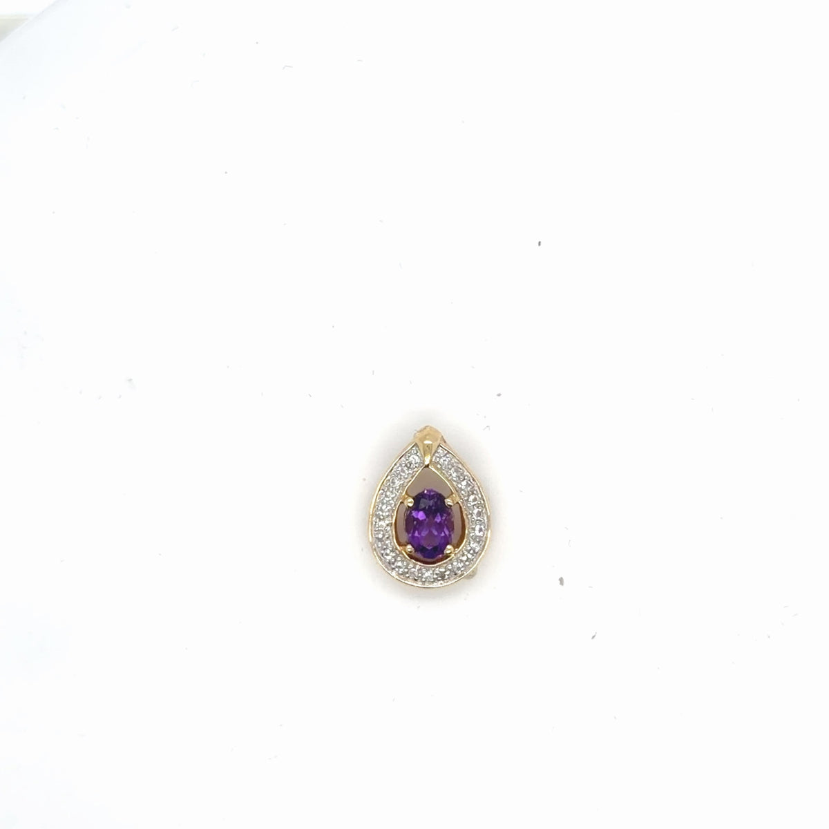 14K Yellow Gold Amethyst Diamond Teardrop Pendant, Natural Stones (view 3)