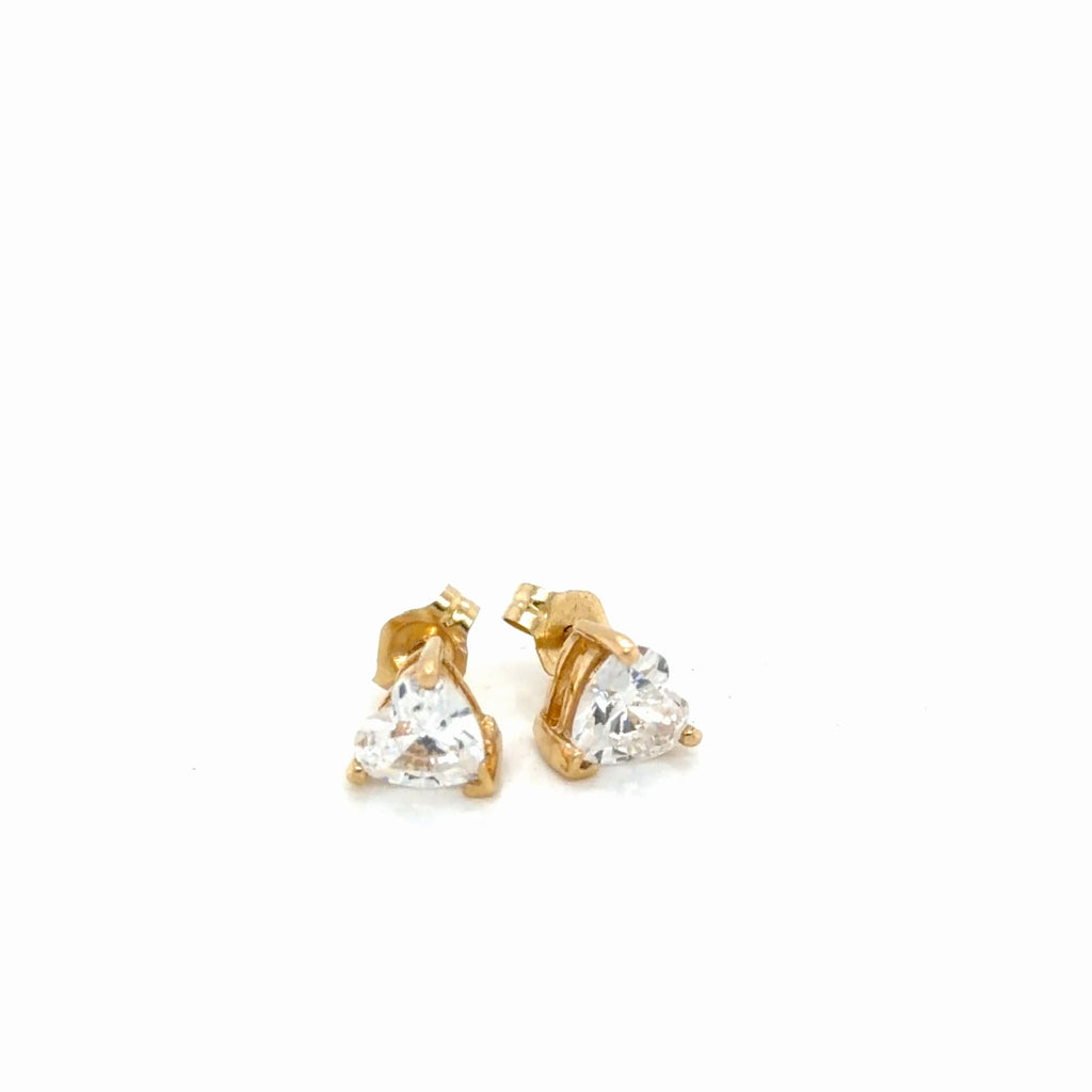 14K Yellow Gold Heart-Cut Cubic Zirconia Stud Earrings (view 4)