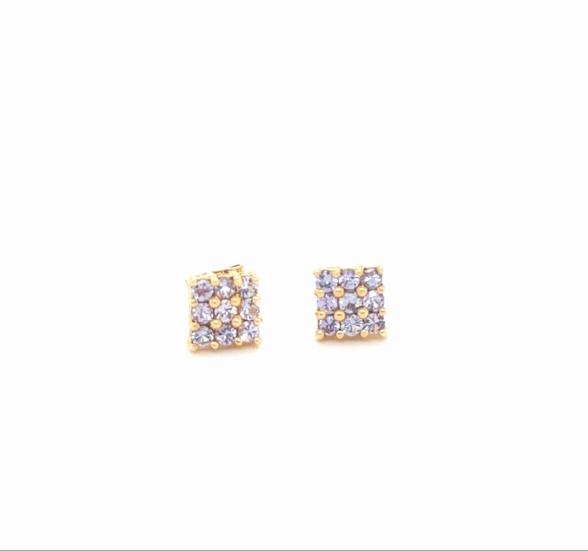 14K Yellow Gold Square Cluster Tanzanite Stud Earrings (view 2)