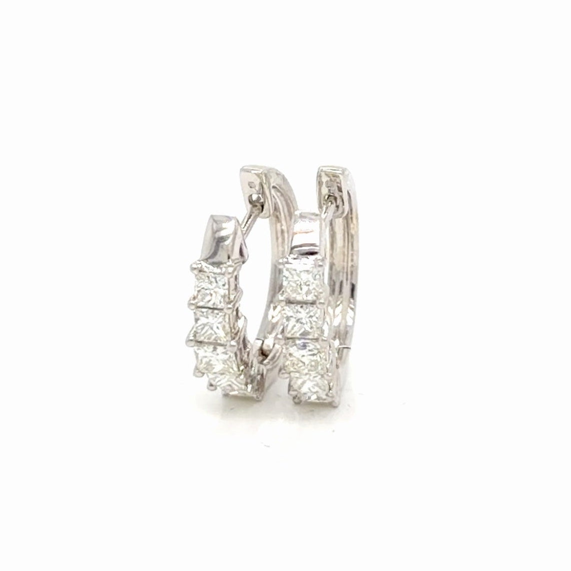 Diamond Huggie Hoop Earrings 14k White Gold 1.25 ctw Princess Cut Natural (view 4)