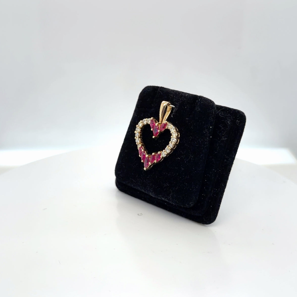 14K Yellow Gold Ruby Diamond Open Heart Pendant, 0.40 ctw Marquise Ruby (view 2)