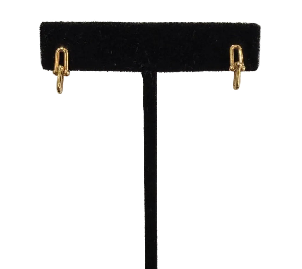 18K Yellow Gold Open Rectangle Link Stud Earrings 2.24g (view 6)