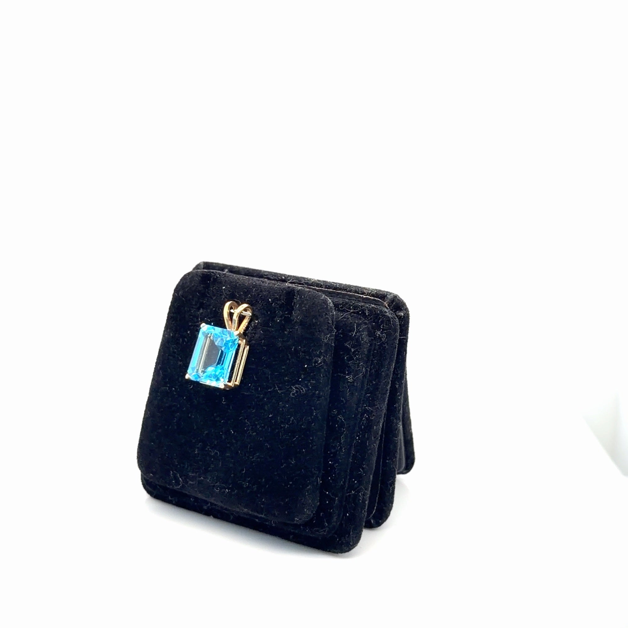 14K Yellow Gold Blue Topaz Emerald-Cut Solitaire Pendant (view 3)