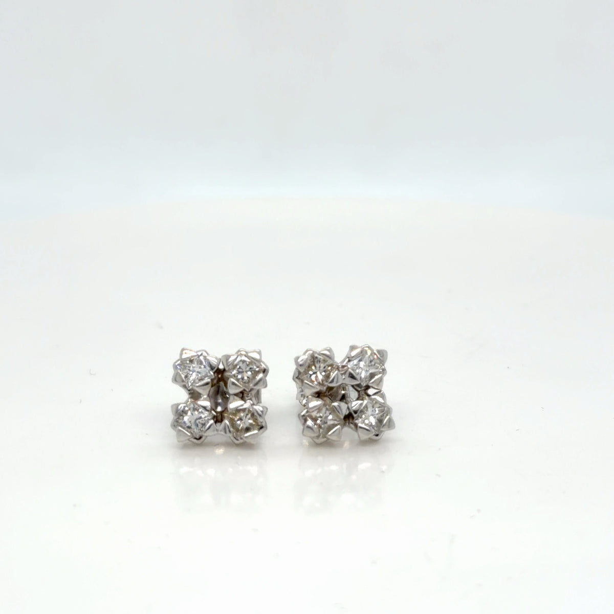10K White Gold Natural Diamond Cluster Stud Earrings 0.80 ctw Princess Cut (view 4)