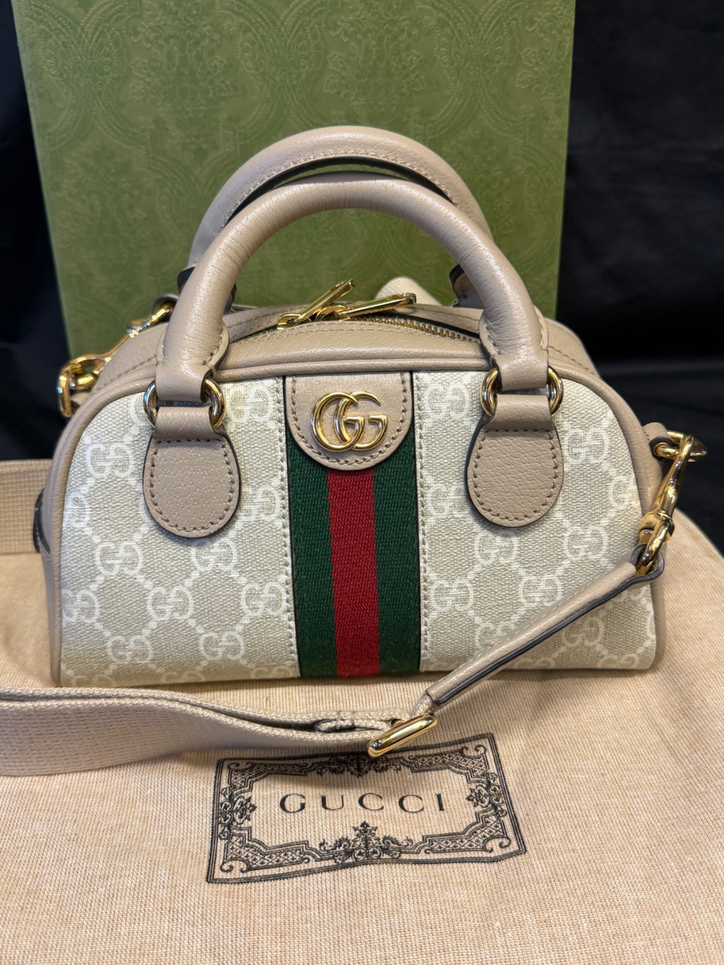 Gucci Ophidia Mini Bag GG Supreme Canvas Beige Web Crossbody (view 2)