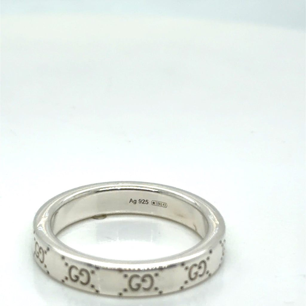 Gucci Sterling Silver GG Logo Band Ring Size 7.5, 925 Silver (view 5)