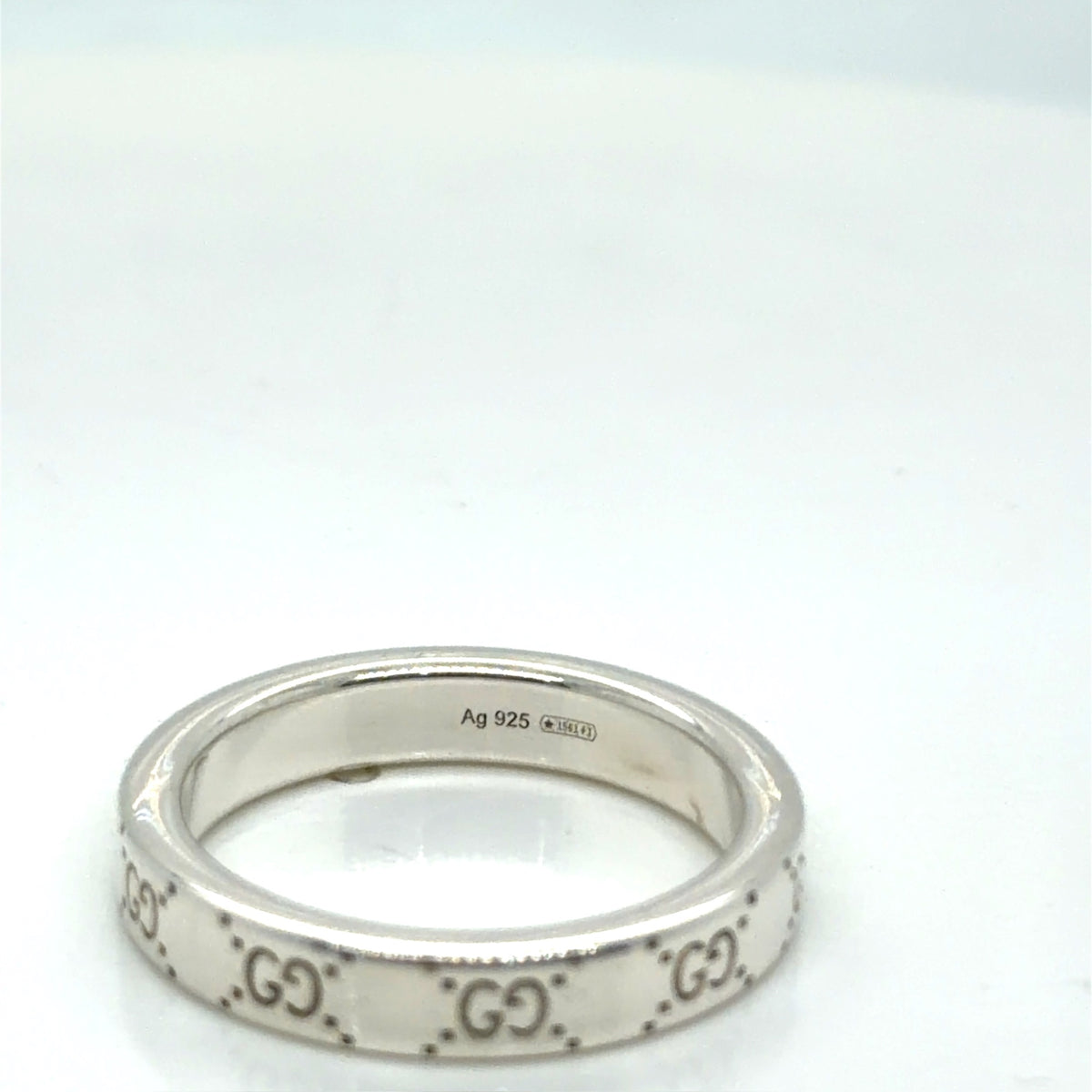 Gucci Sterling Silver GG Logo Band Ring Size 7.5, 925 Silver (view 5)