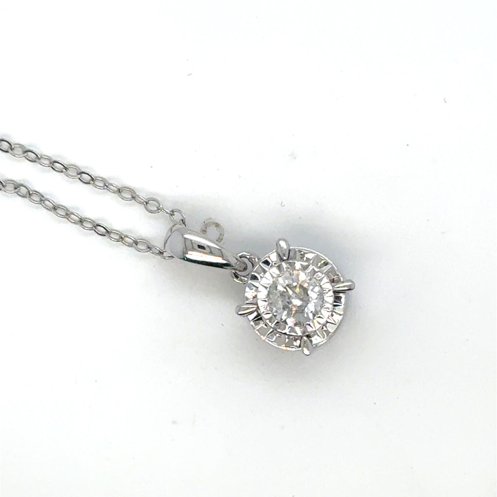 14K White Gold Natural Diamond Pendant Necklace 0.51ctw G I2 Hidden Halo 18"