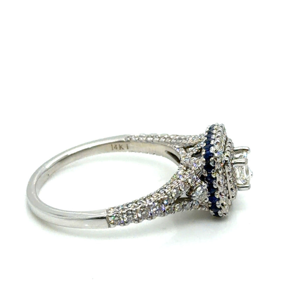 Vera Wang 14K White Gold Diamond Sapphire Double Halo Ring 1.50 ctw Sz 9.5 (view 9)