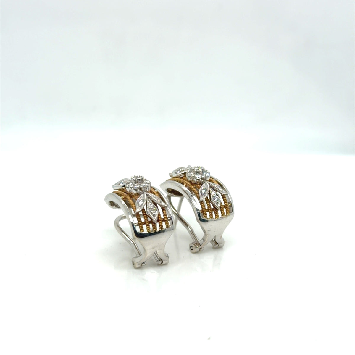 Two-Tone 18K Gold Diamond Cluster Earrings 0.48 ctw G VS1 Omega (view 3)