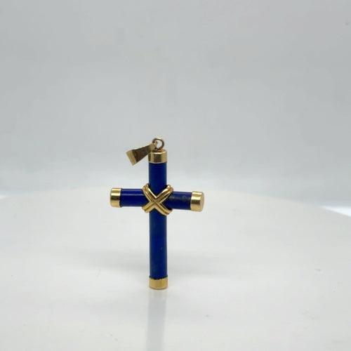 14K Yellow Gold Lapis Lazuli Cross Pendant, 2.27g