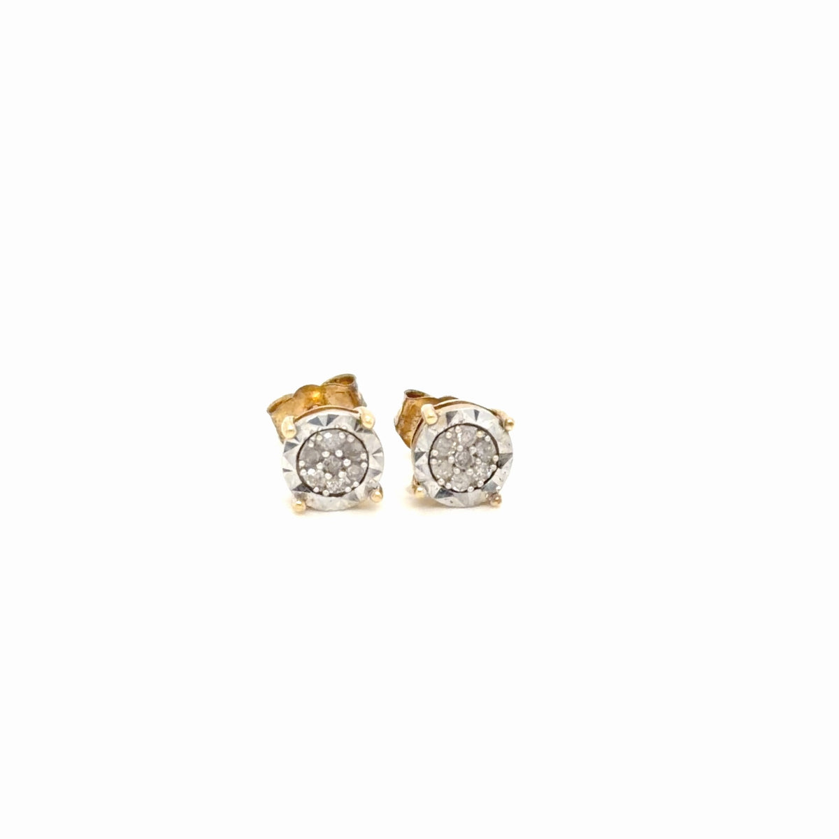 Diamond Cluster Stud Earrings 10k Two-Tone Gold, Round Brilliant Illusion Set (view 2)