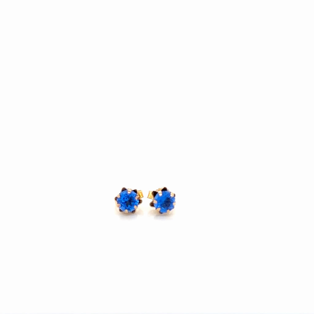 14K Yellow Gold Round Synthetic Blue Stone Stud Earrings (view 1)