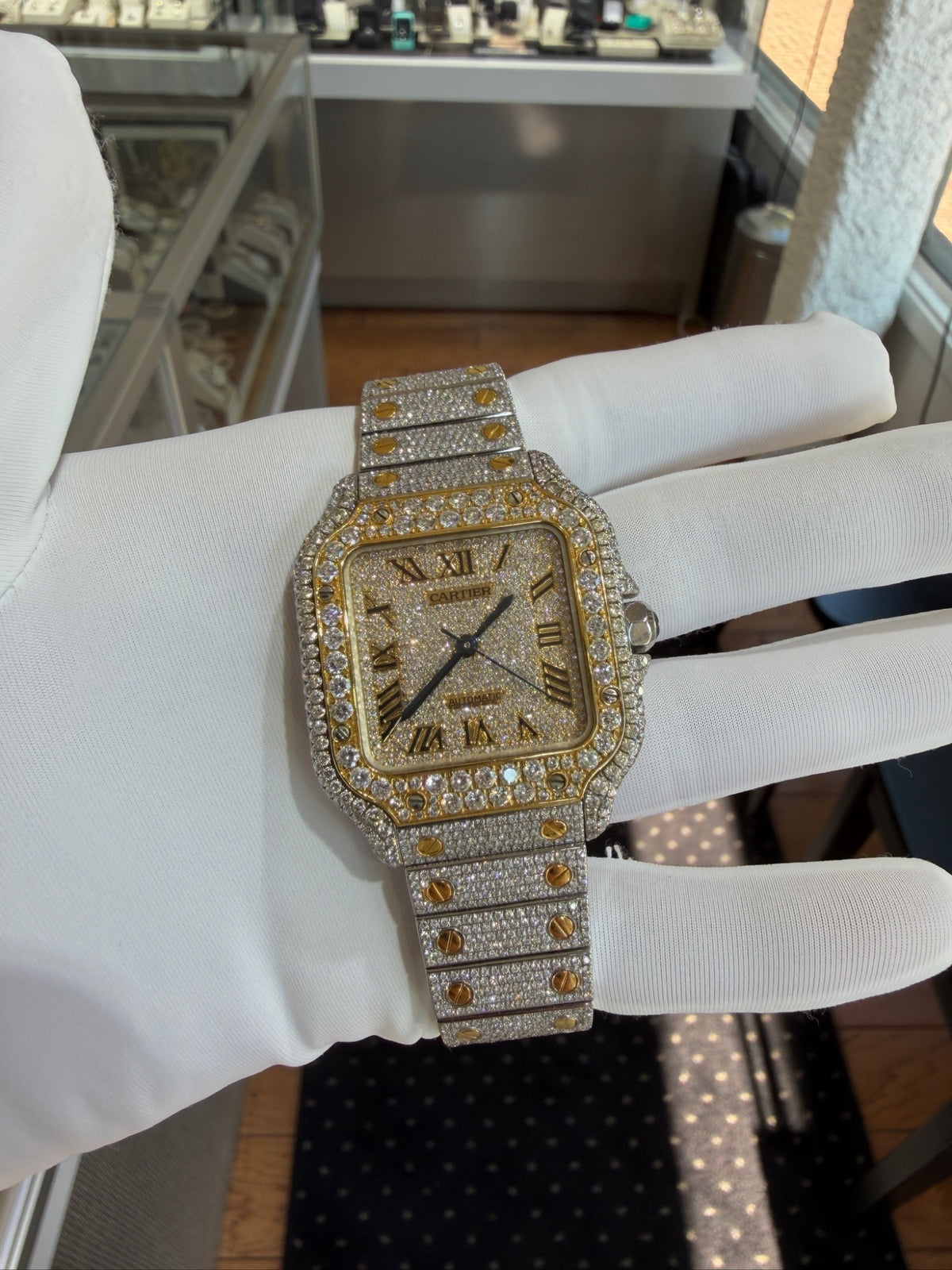 Cartier Santos Two-Tone Iced Out Diamond Watch Ref. 4075 35mm (view 11)