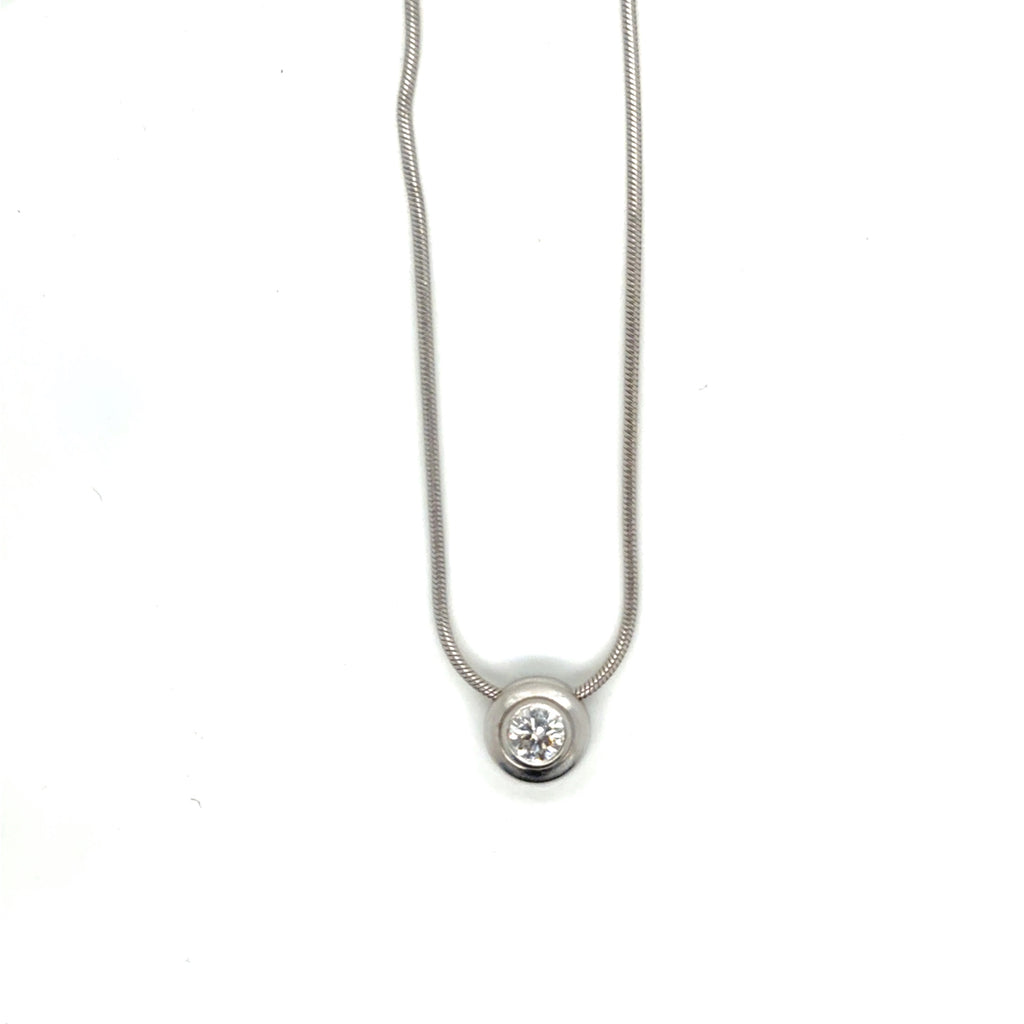 14k White Gold Diamond Bezel Slider Pendant Necklace 0.30 Ct G VS 16 In (view 2)