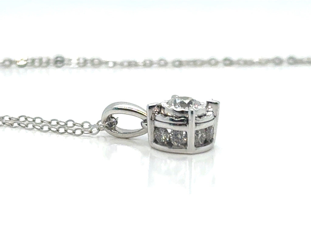 14K White Gold Natural Diamond Pendant Necklace 0.51ctw G I2 Hidden Halo 18" (view 3)