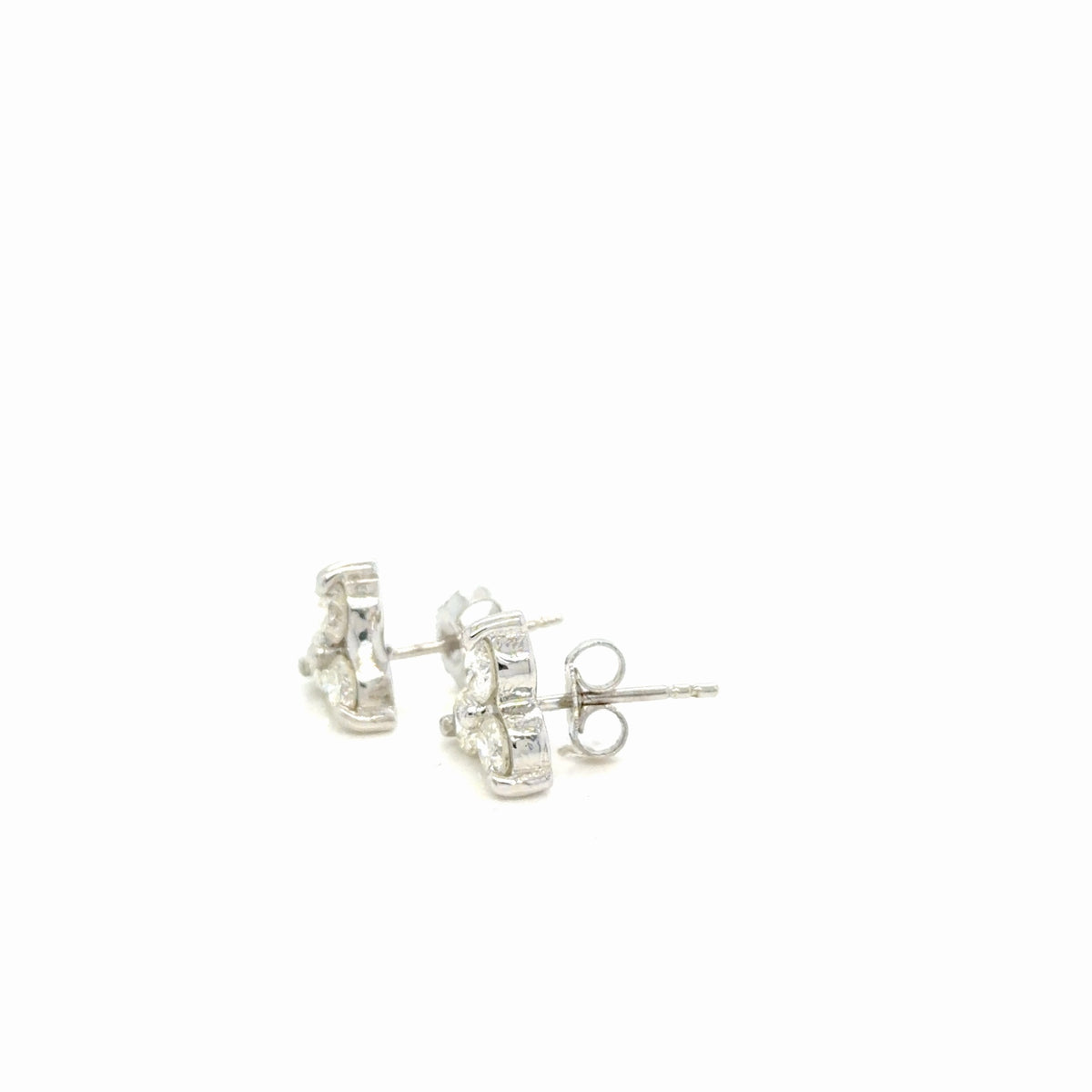 14K White Gold Natural Diamond Trio Cluster Stud Earrings 0.90 ctw (view 4)