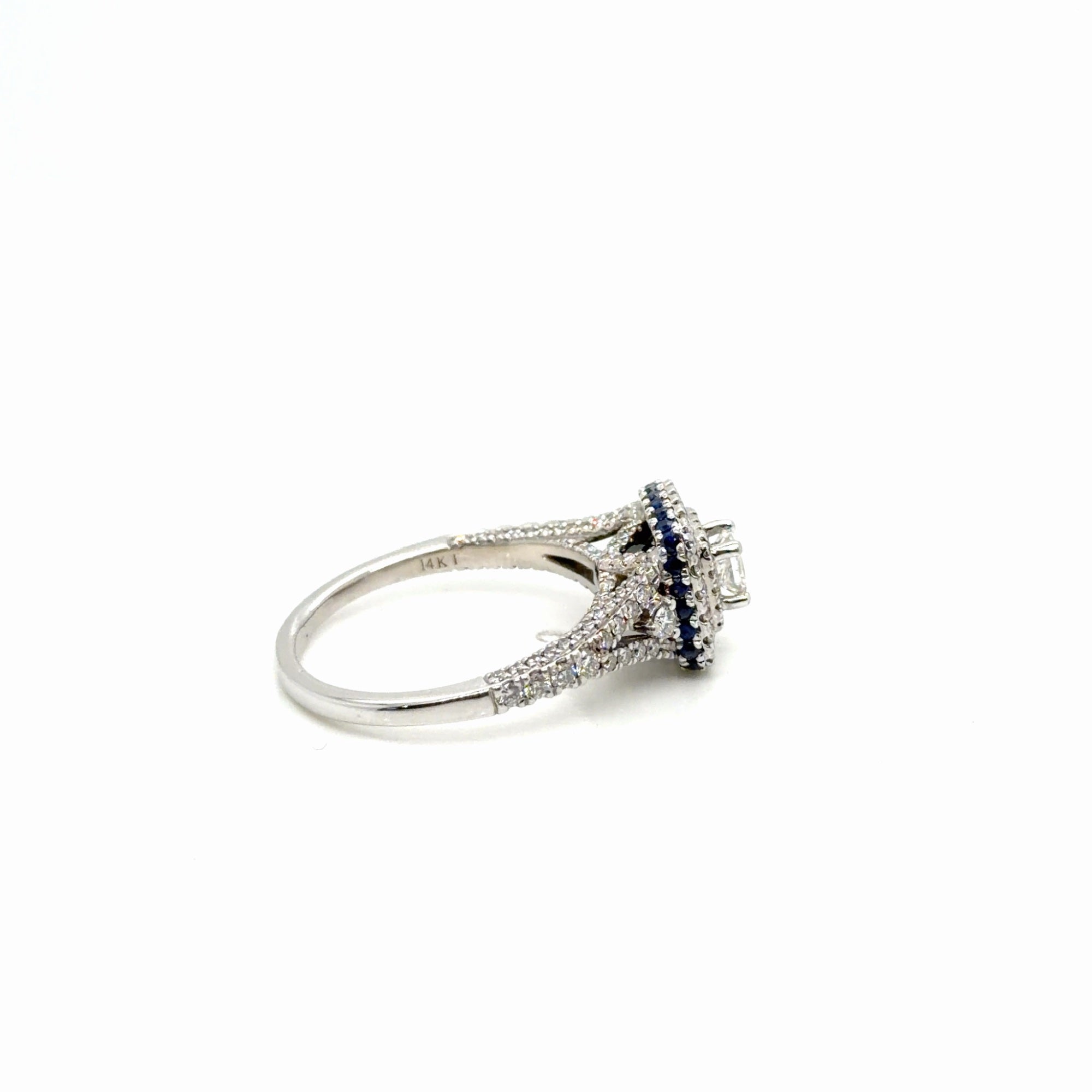 Vera Wang 14K White Gold Diamond Sapphire Double Halo Ring 1.50 ctw Sz 9.5 (view 7)