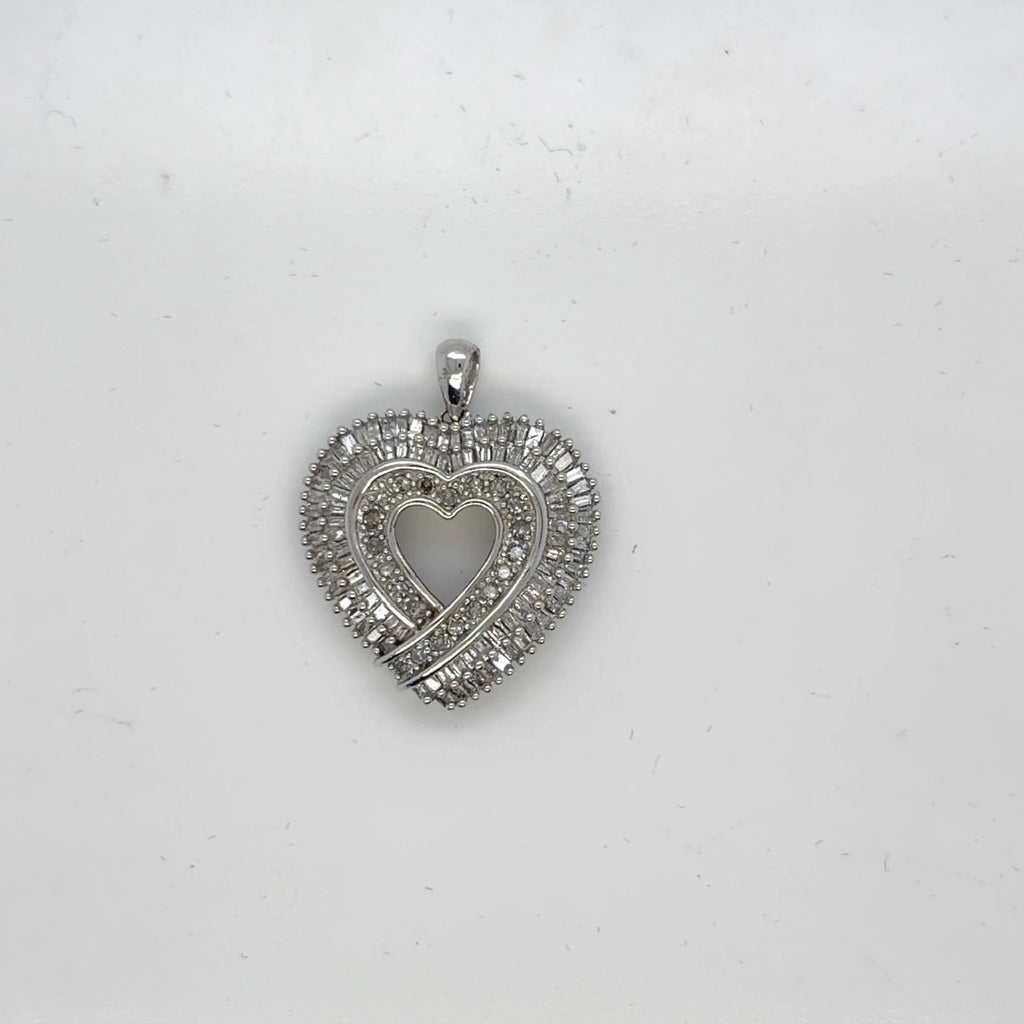 Diamond Heart Pendant 10K White Gold 2.25 CTW Baguette Round Cut (view 2)