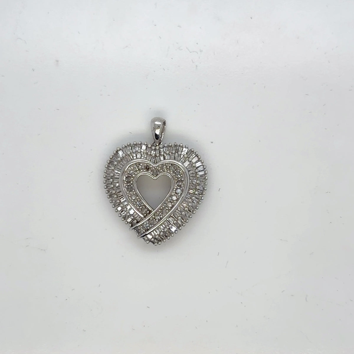 Diamond Heart Pendant 10K White Gold 2.25 CTW Baguette Round Cut (view 2)