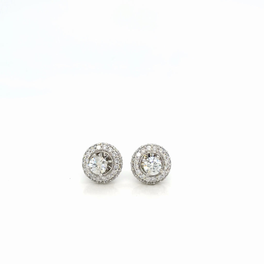 18K White Gold Diamond Halo Stud Earrings 1.33 ctw Round Natural H VS/SI