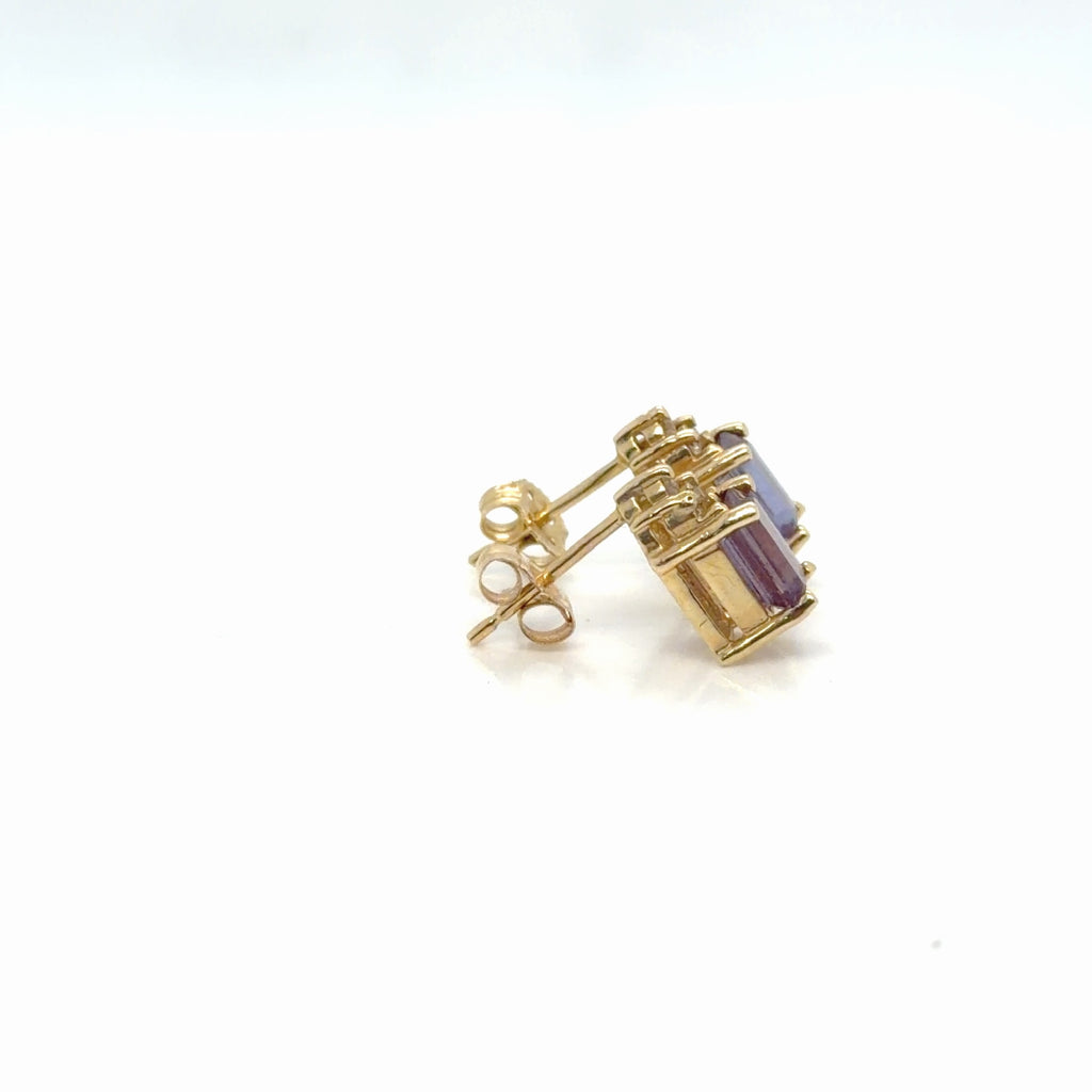 14K Yellow Gold Synthetic Alexandrite Diamond Stud Earrings
