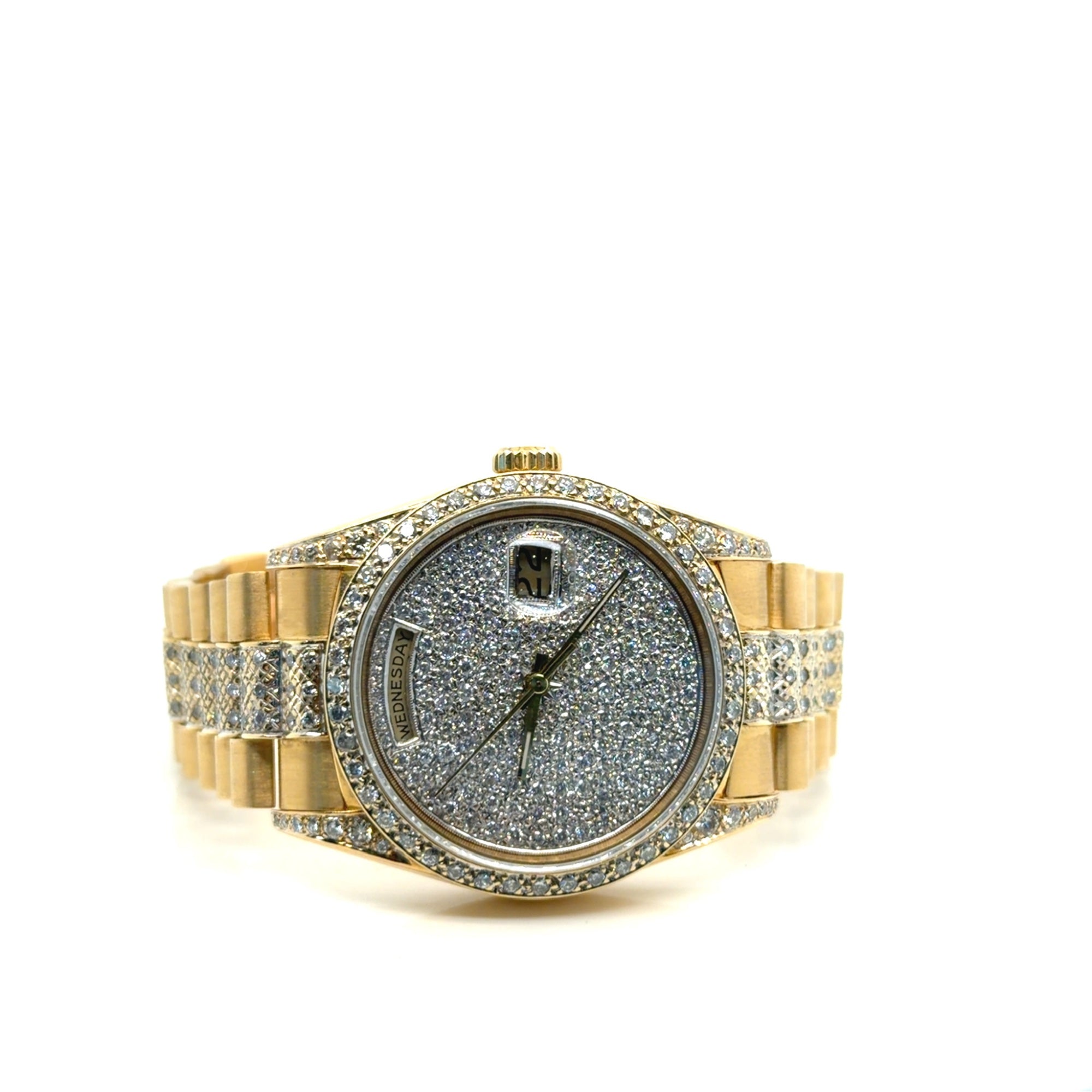 Rolex Day-Date 18238 18K Yellow Gold Custom Diamond Dial & Bezel 36mm