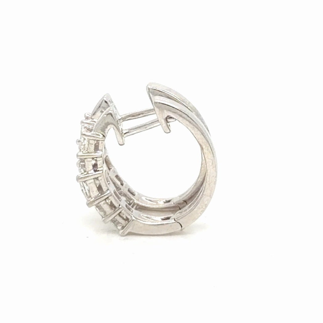 Diamond Huggie Hoop Earrings 14k White Gold 1.25 ctw Princess Cut Natural