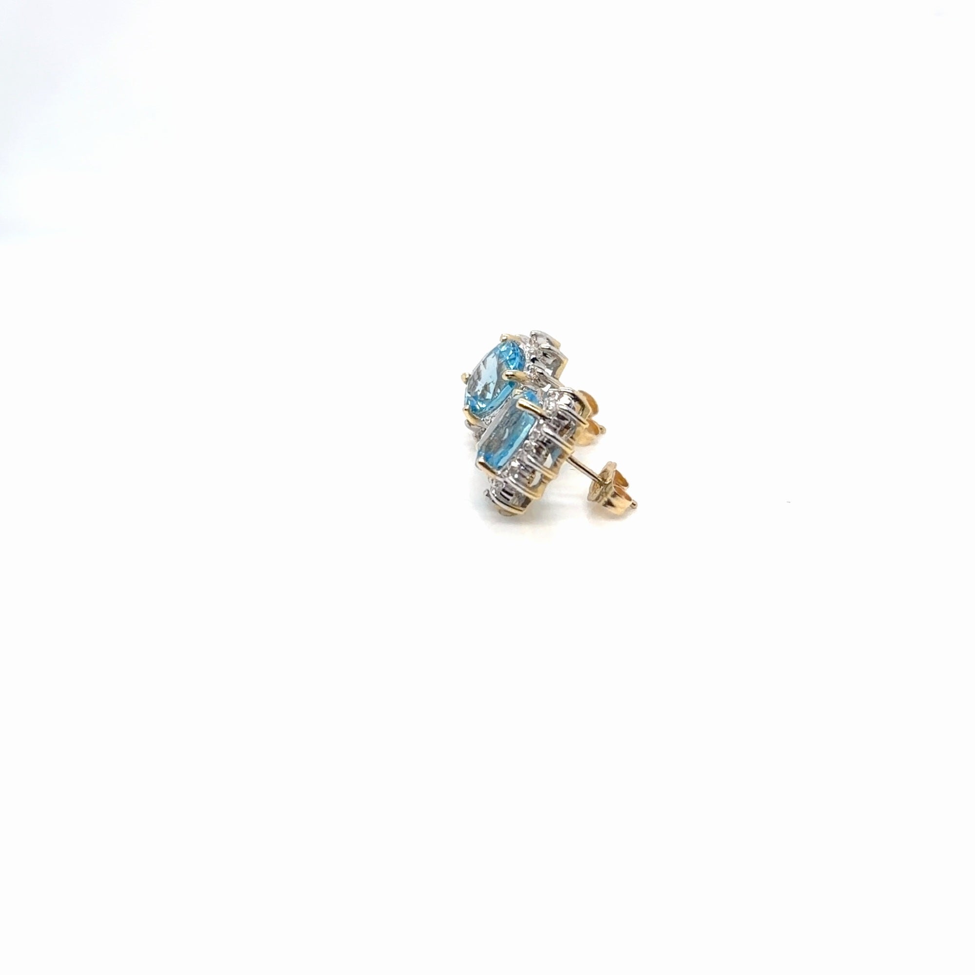 14k Two-Tone Gold Blue Topaz Oval & Diamond Halo Stud Earrings (view 4)