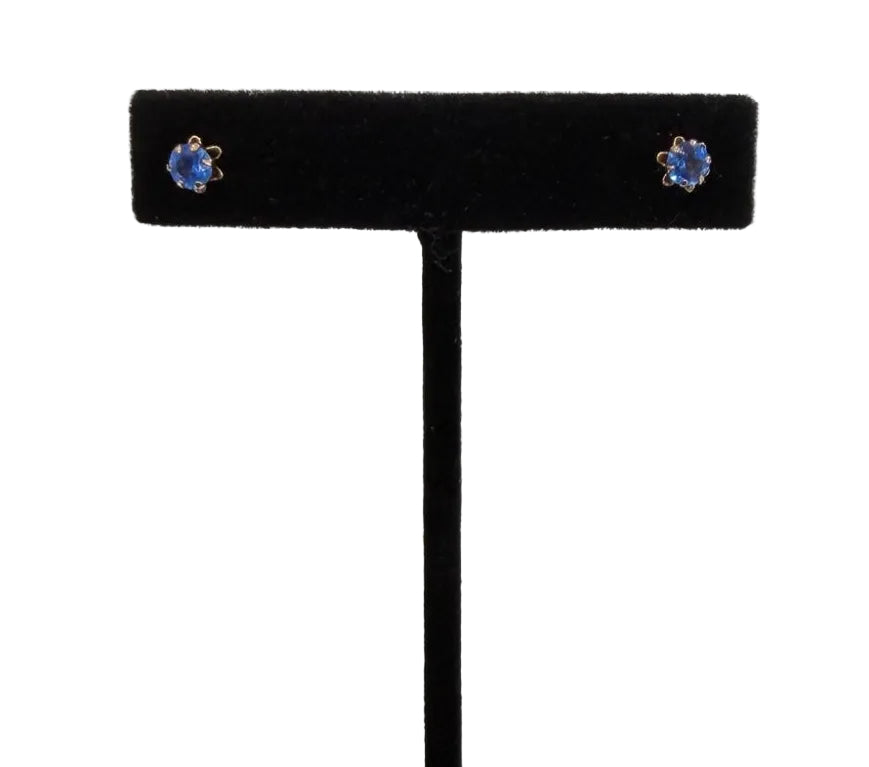 14K Yellow Gold Round Synthetic Blue Stone Stud Earrings (view 5)