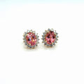 14K Yellow Gold Pink Synthetic Stone Diamond Halo Stud Earrings 0.90 ctw