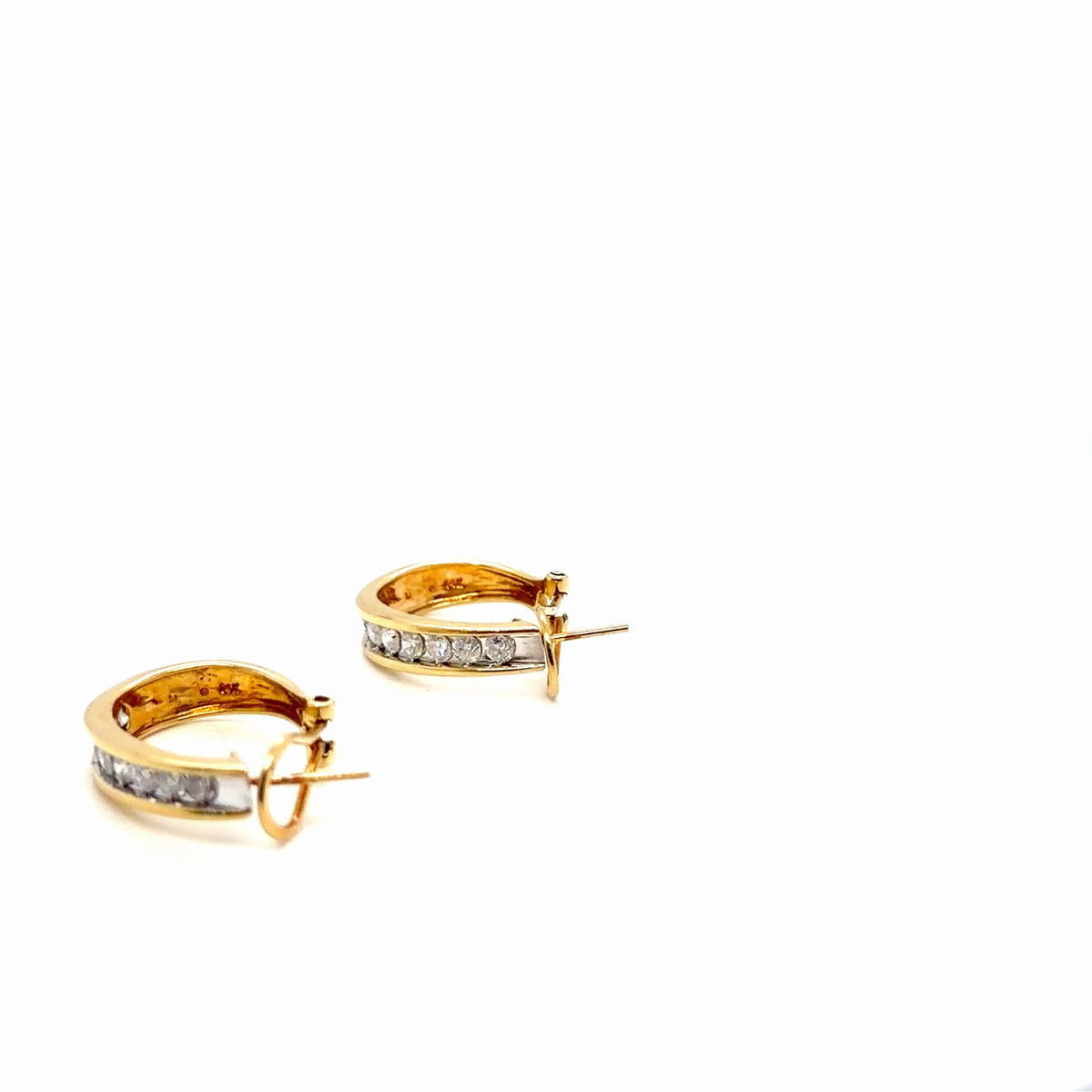 14K Yellow Gold Diamond Hoop Earrings 1.17 CTW Round Channel Set (view 4)