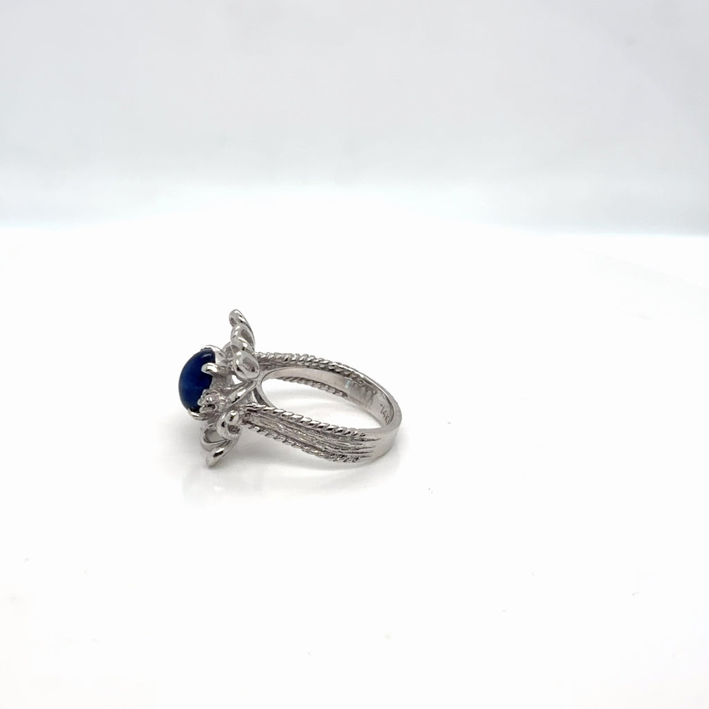14k White Gold Synthetic Star Sapphire Diamond Cocktail Ring Size 5 (view 2)