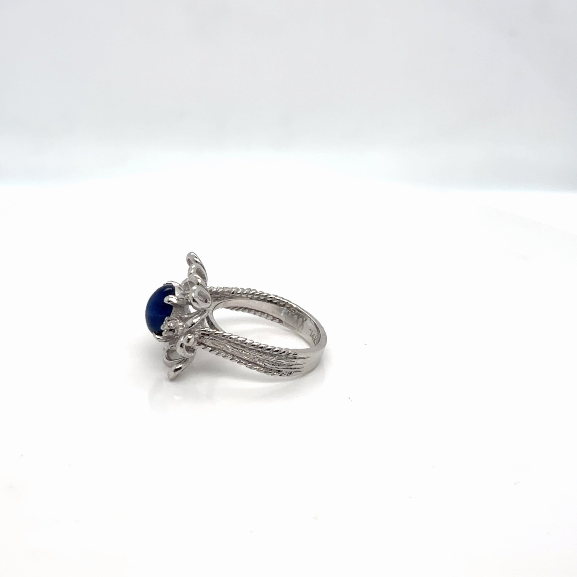 14k White Gold Synthetic Star Sapphire Diamond Cocktail Ring Size 5 (view 2)