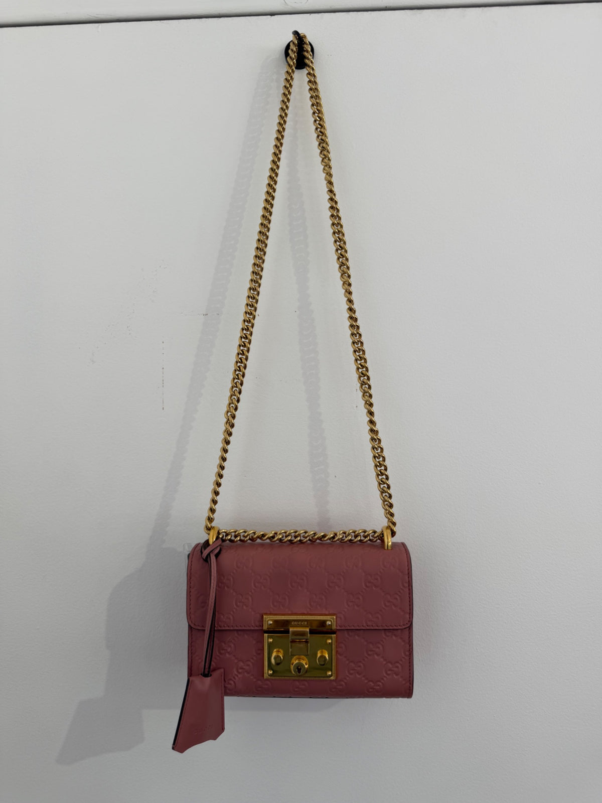 Gucci Padlock Small Guccissima Pink Leather Gold Chain Shoulder Bag (view 10)