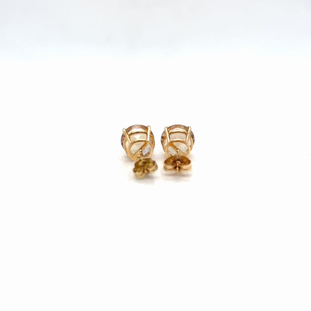 14K Yellow Gold Round Citrine Solitaire Stud Earrings, 1.39g (view 2)