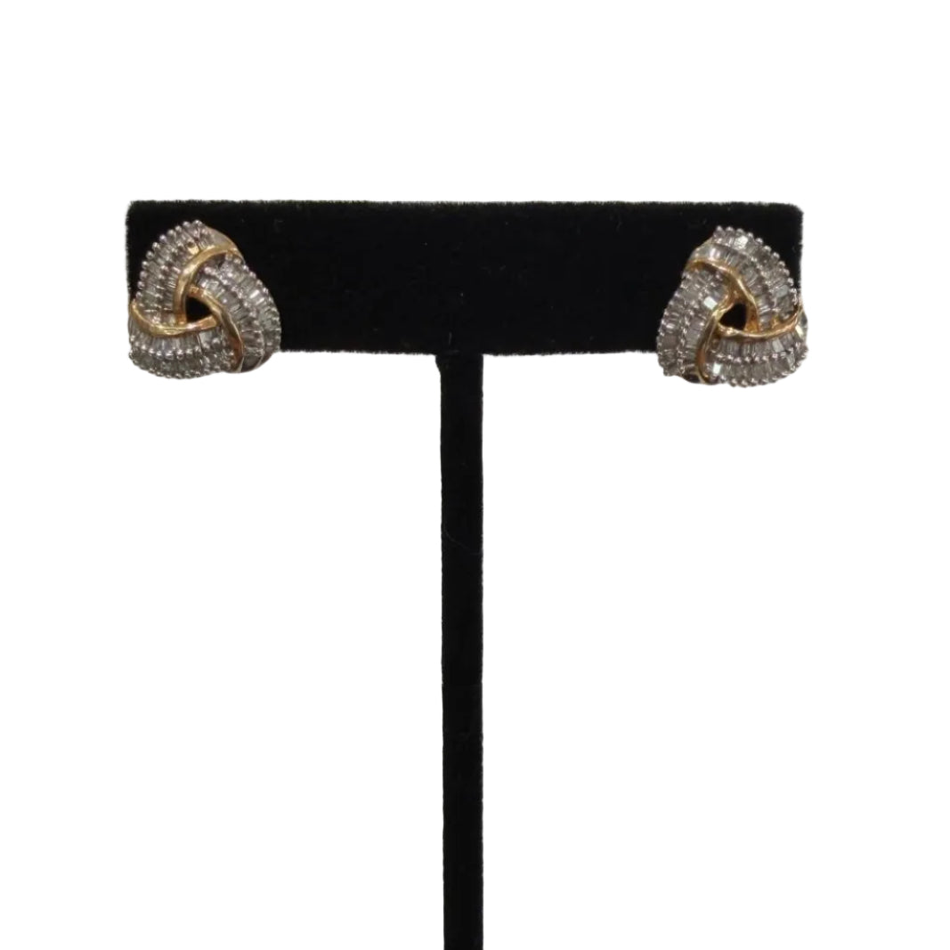 Diamond Baguette Love Knot Stud Earrings 1.25 ctw Two-Tone Gold