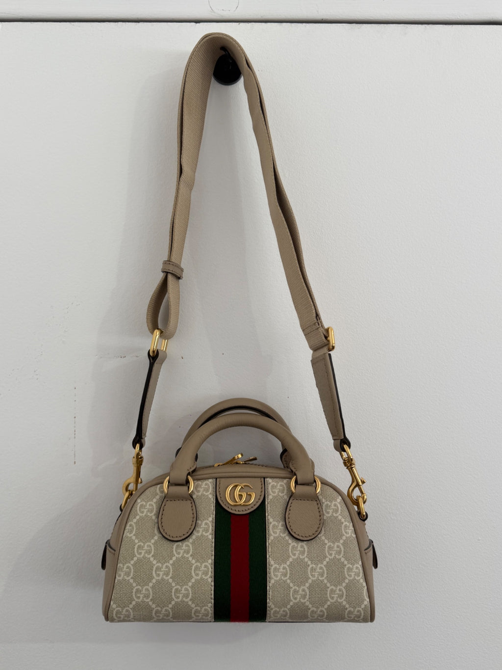 Gucci Ophidia Mini Bag GG Supreme Canvas Beige Web Crossbody (view 16)
