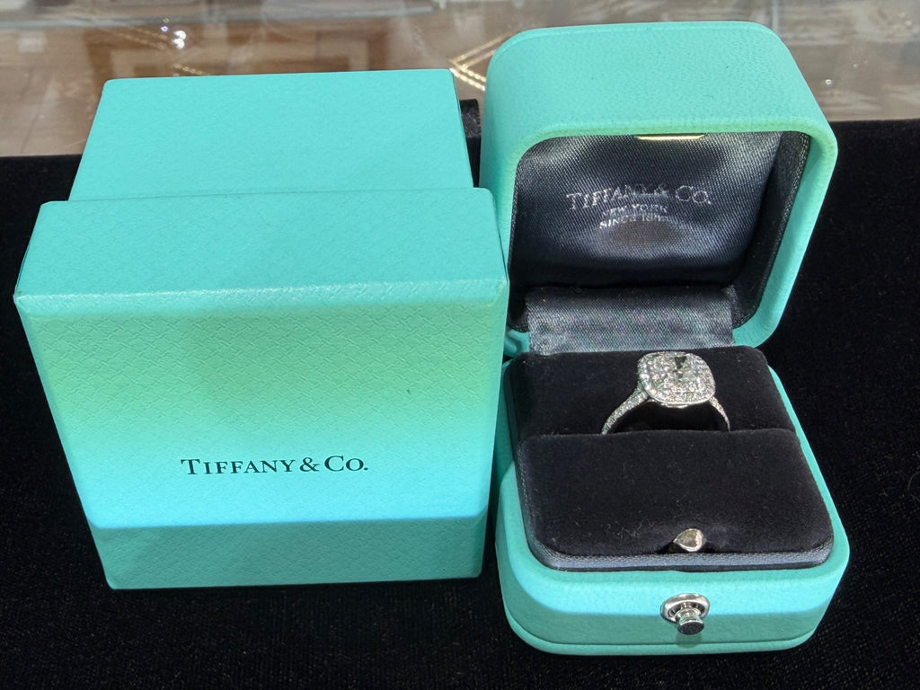 Tiffany & Co. Soleste Platinum Diamond Ring 0.98ct F VVS2 Cushion Sz 4.75 (view 7)
