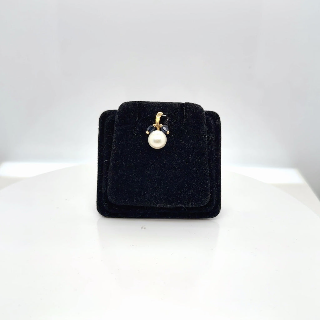 14K Yellow Gold Pearl & Natural Sapphire Pendant, Marquise Accents