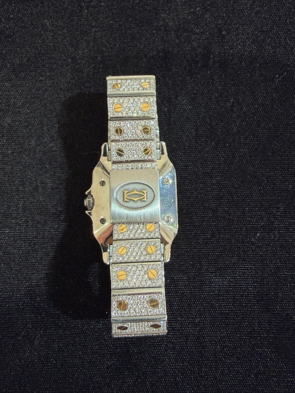 Cartier Santos Galbee Two-Tone Aftermarket Diamond Iced Out Watch (view 9)