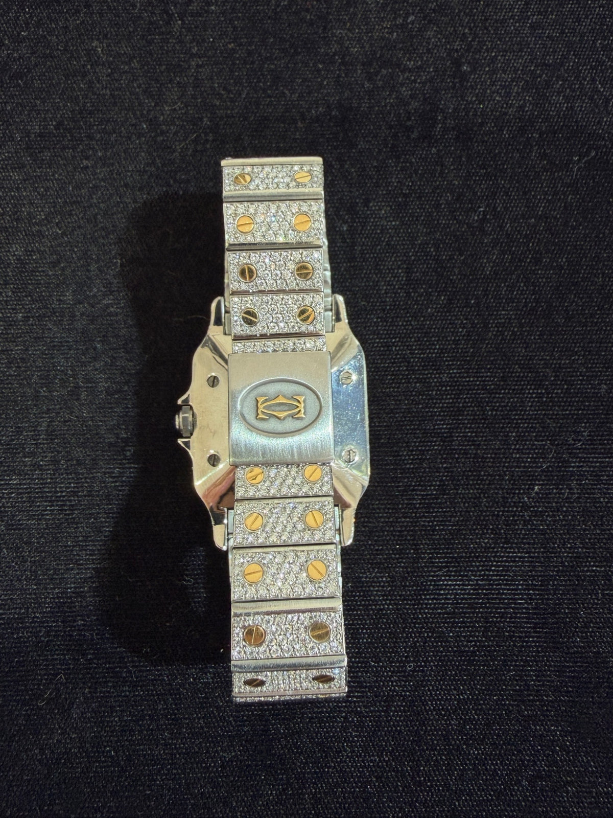 Cartier Santos Galbee Two-Tone Aftermarket Diamond Iced Out Watch (view 9)
