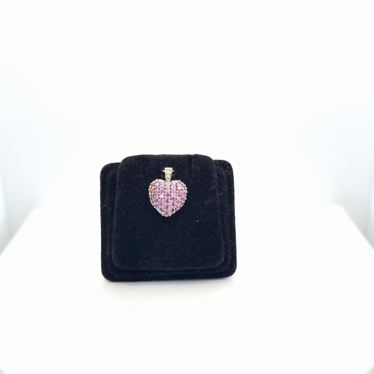 14K White Gold Pink Sapphire Diamond Pave Heart Pendant, 0.65 ctw