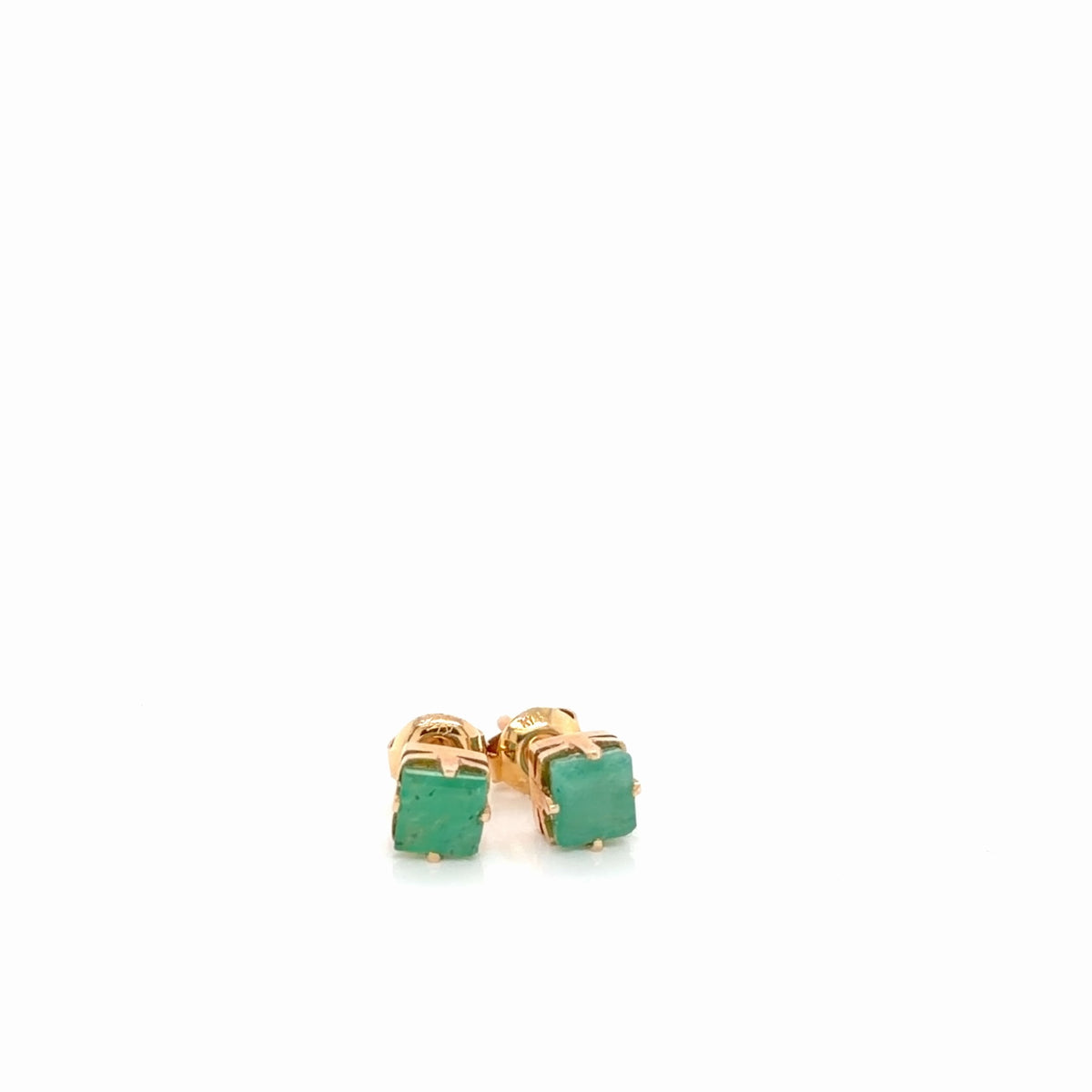 14K Yellow Gold Square Emerald Stud Earrings, Princess Cut Green Studs (view 1)