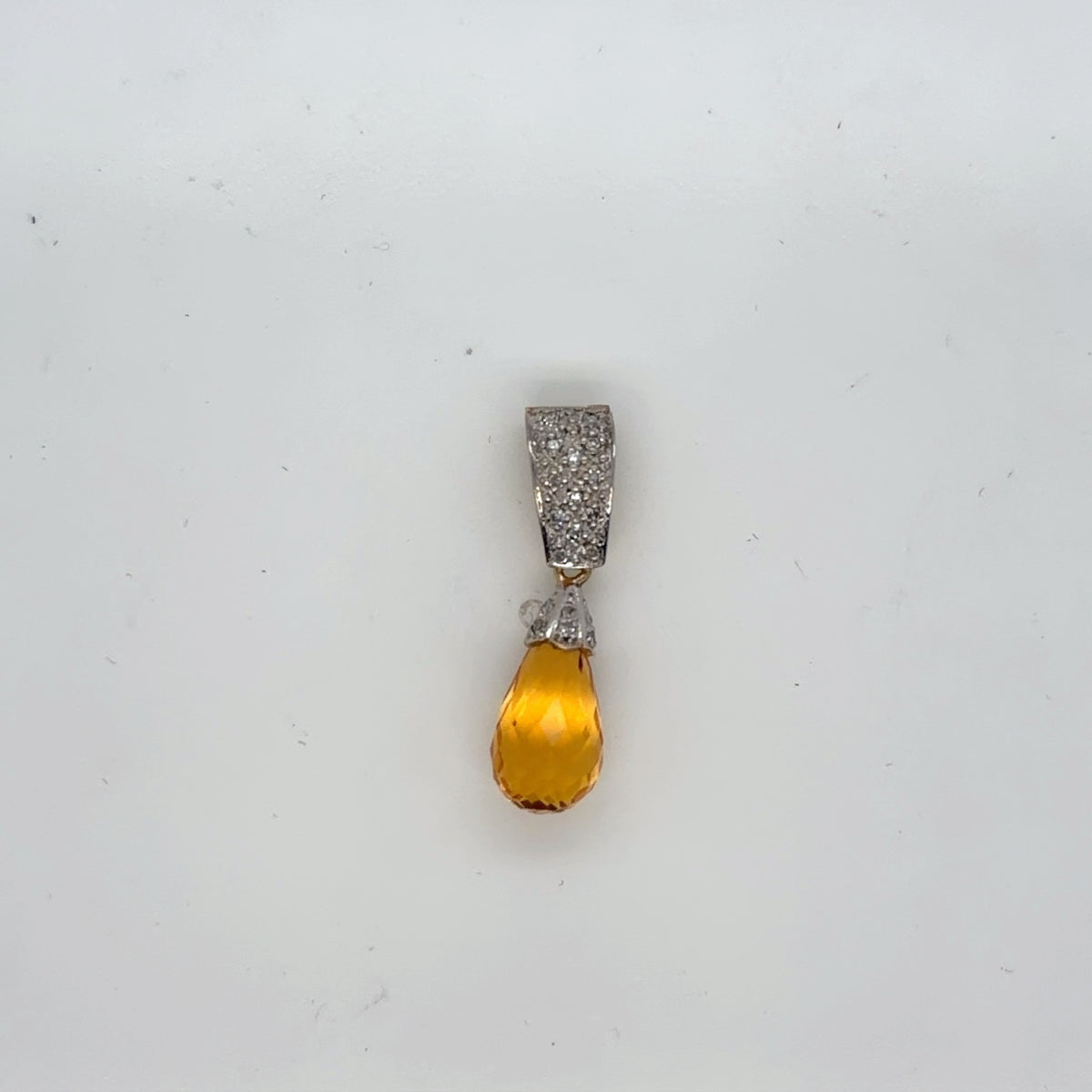 14k Two-Tone Gold Citrine Briolette Drop Pendant with Diamond Pavé