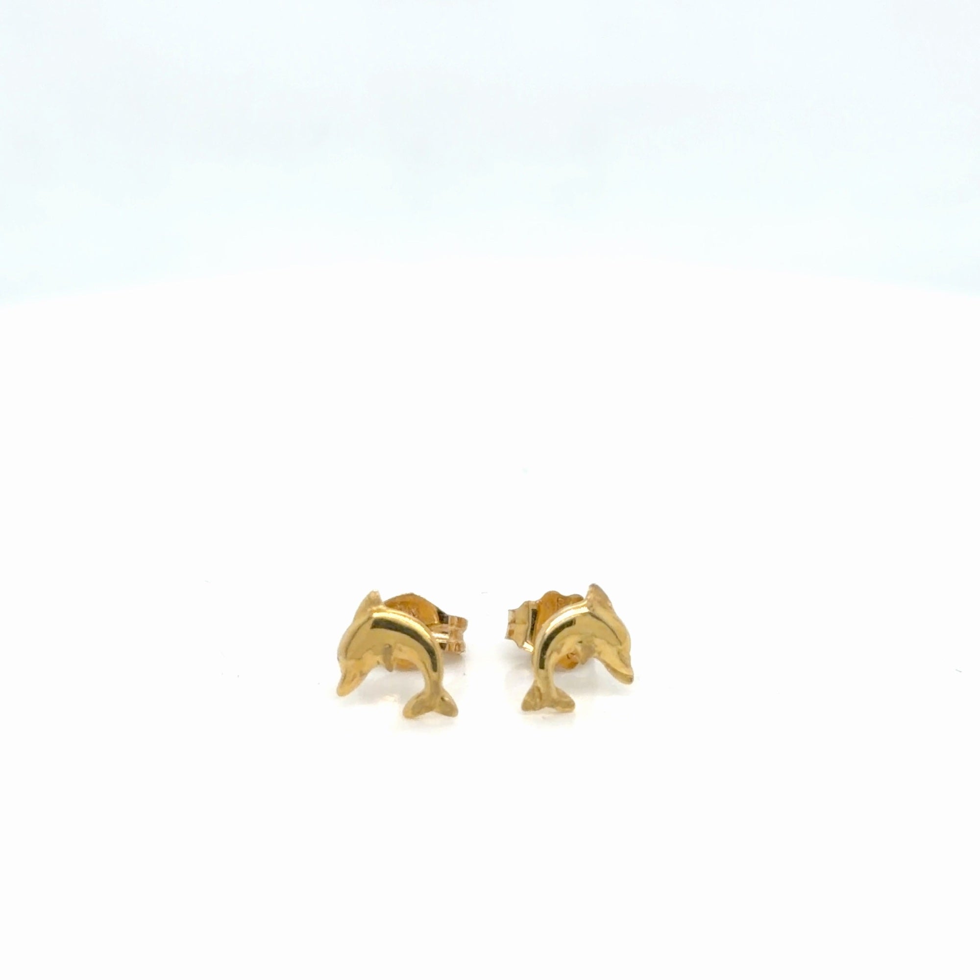 14K Yellow Gold Dolphin Stud Earrings, Polished Animal Nature Studs (view 2)